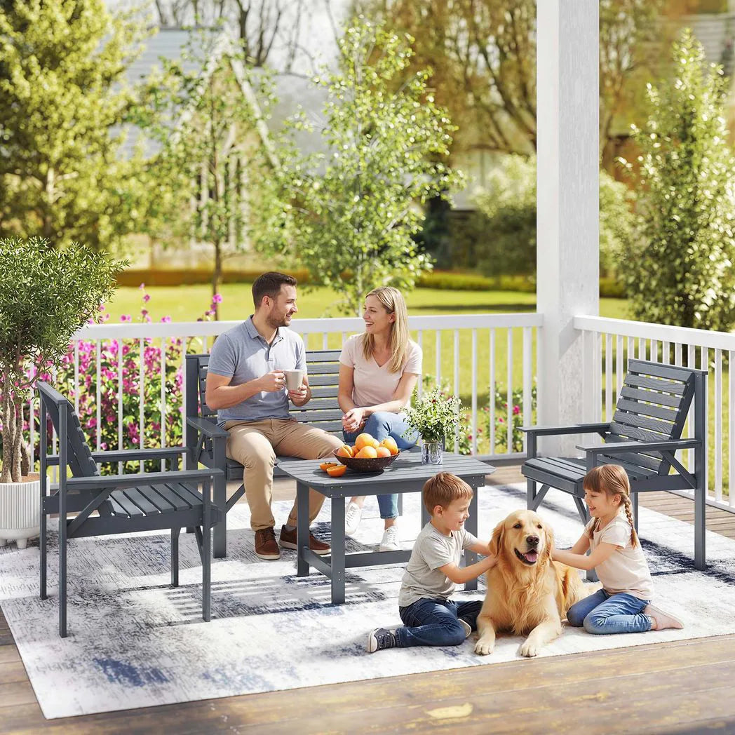 Outsunny 4 Piece Wooden Garden Sofa Set – Loveseat, Two Armchairs and Coffee Table, Embossed Solid Wood, Grey