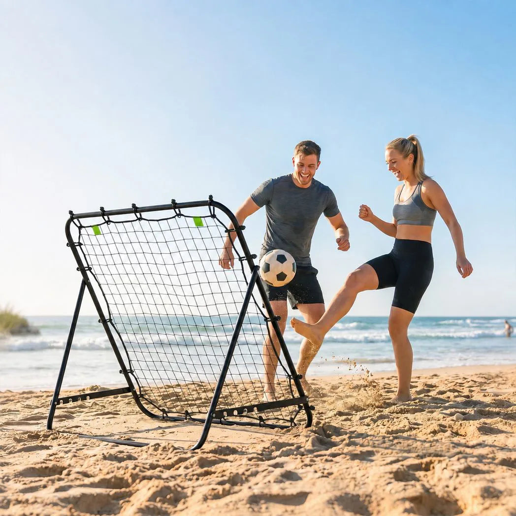 HOMCOM Adjustable Football Rebounder Net – Steel Frame Kickback Target Goal for Teens and Adults, Black