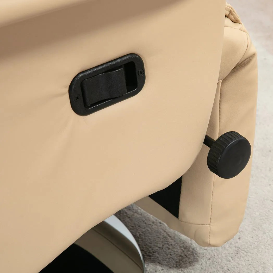 HOMCOM Manual Swivel Recliner Chair with Footrest, Padded Arms & PU Leather – 130° Armchair, Beige
