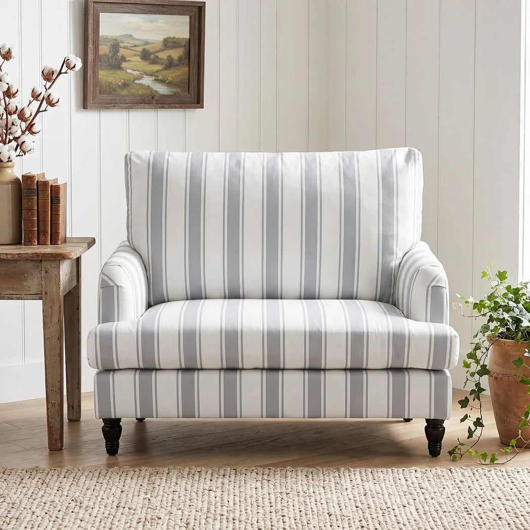 HOMCOM Velvet Single Sofa Armchair with Stripes, Turned Legs and Wide Seat – Modern Accent Chair, Grey