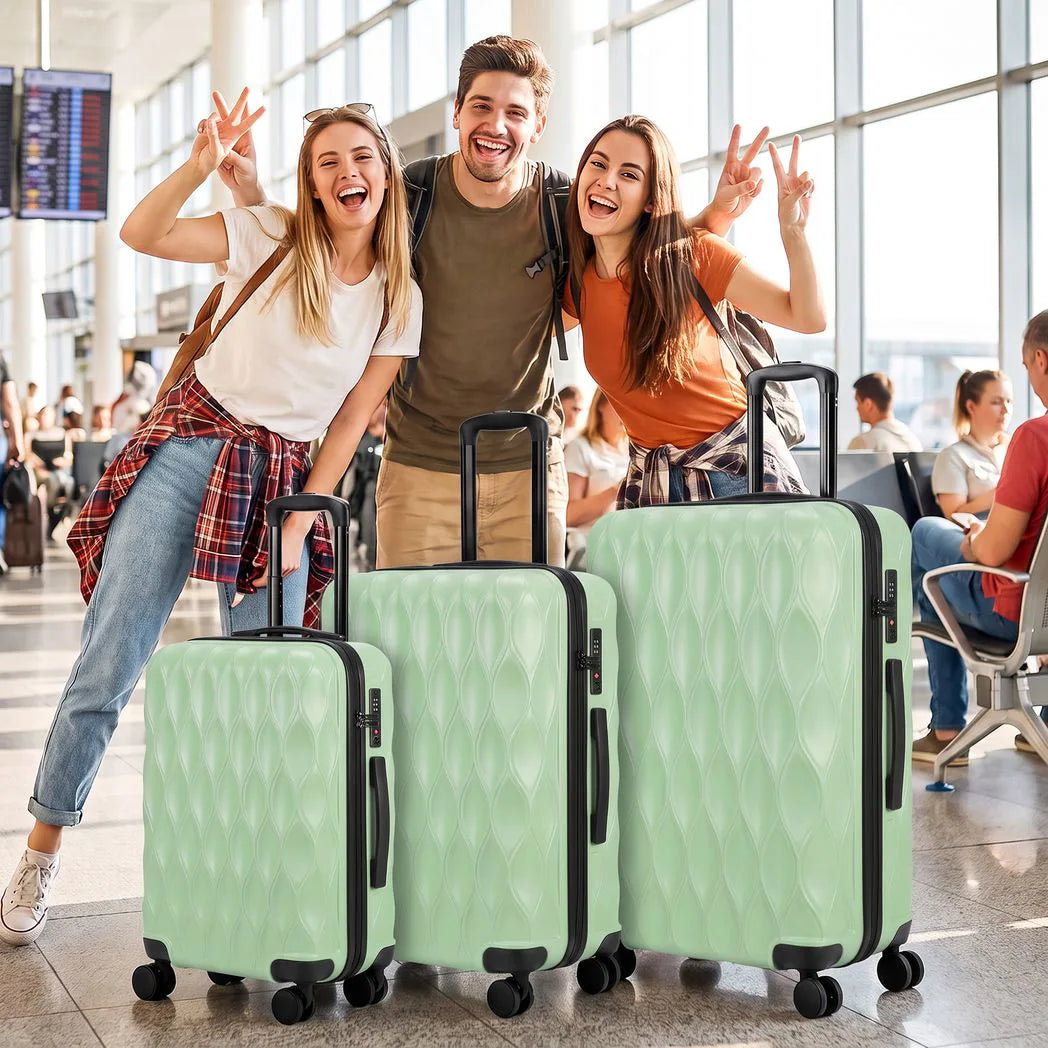 HOMCOM 3-Piece Hard Shell Suitcase Set with TSA Lock & 360° Spinner Wheels – 20/24/28 Inch Cabin & Checked Luggage, Green