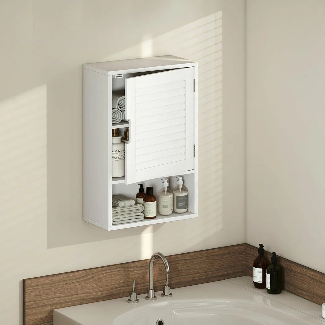 HOMCOM Wall Mounted Bathroom Cabinet with Adjustable Shelves – 40 cm Louvred Door Storage, White