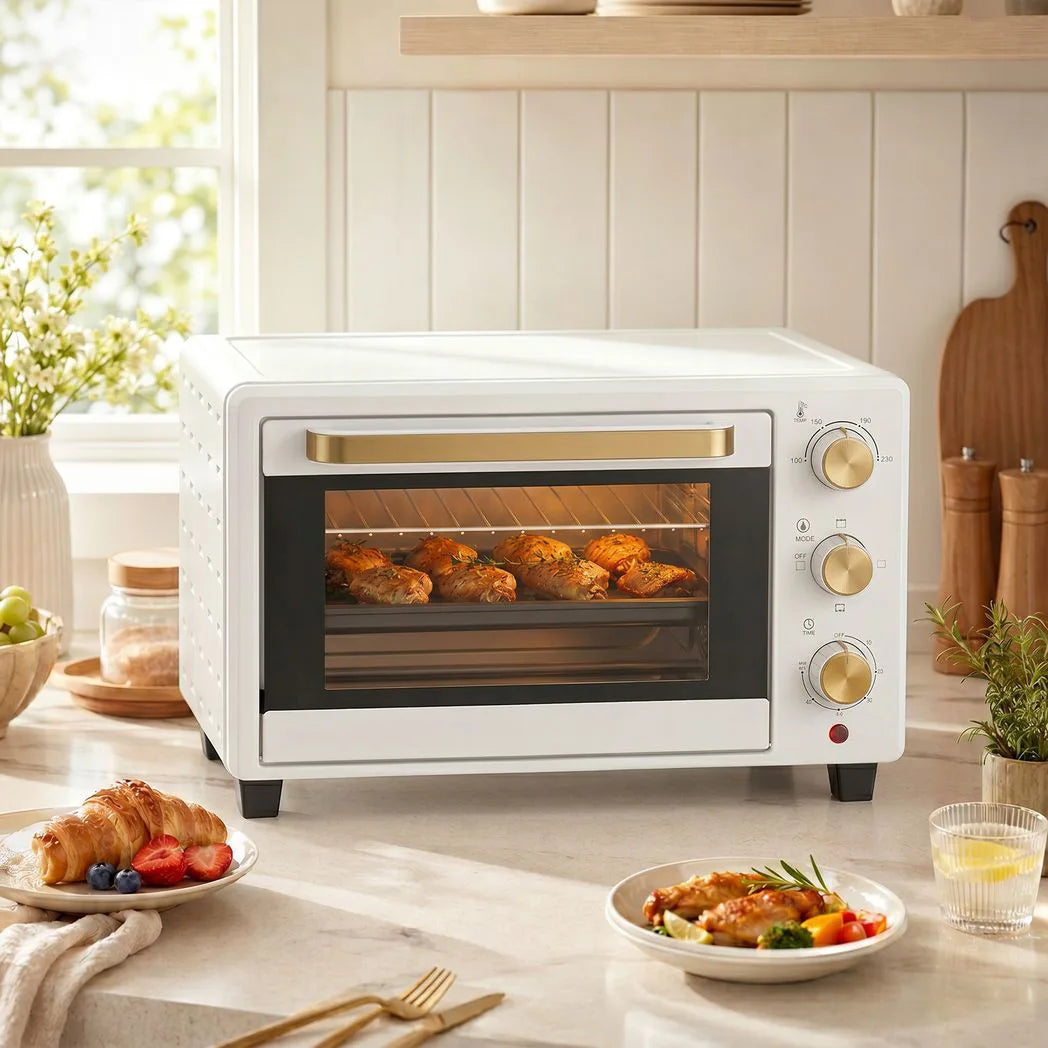 HOMCOM 21L Mini Countertop Oven with Adjustable 100–230°C Temperature and 60-Minute Timer – Compact Oven, White
