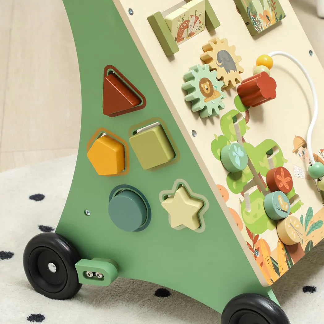 AIYAPLAY Wooden Baby Walker with Speed Control, Xylophone, Gears & Bead Maze – Push Along Toy, Green