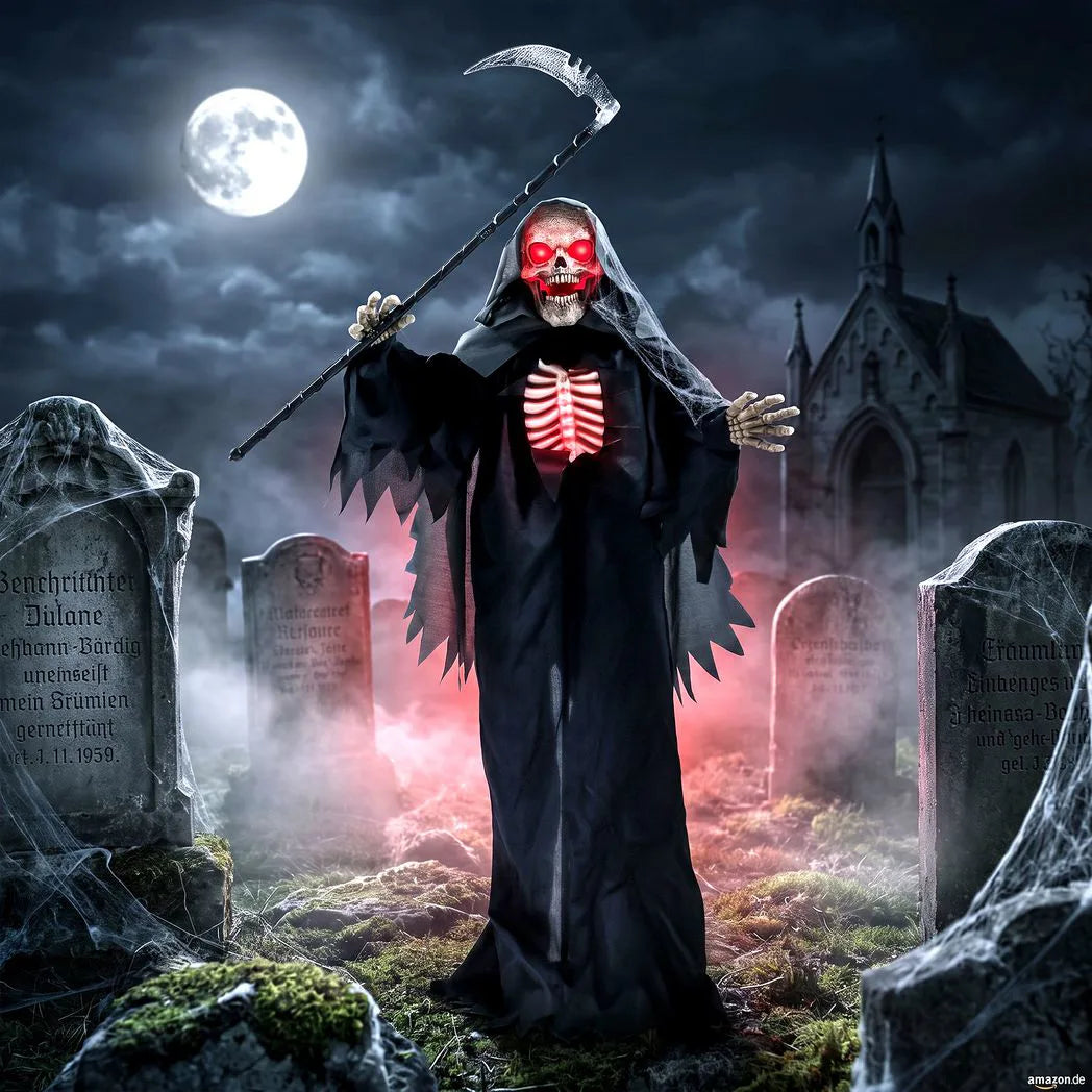 HOMCOM 170cm Life Size Animated Grim Reaper Halloween Decoration