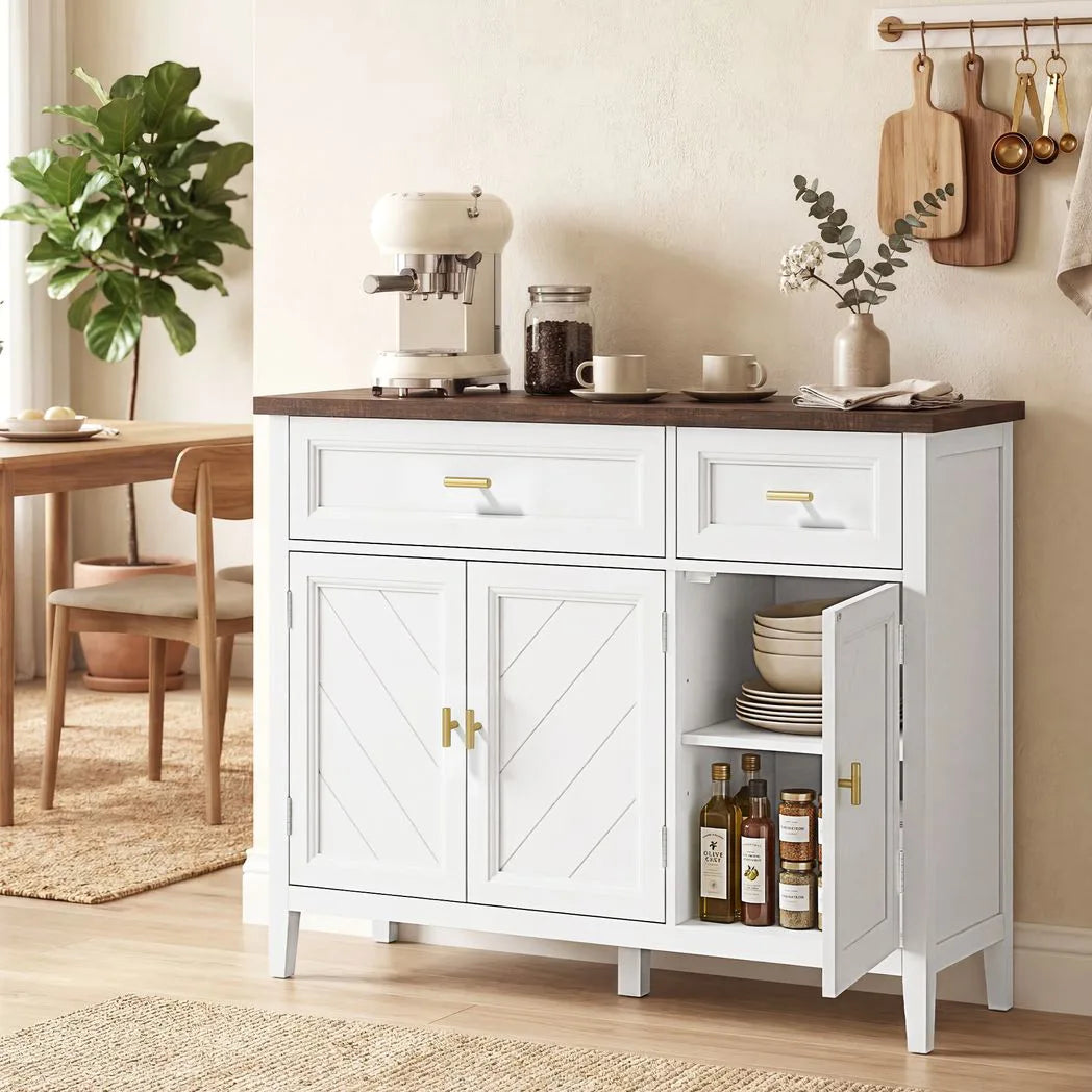 HOMCOM Modern Sideboard with 3 Doors, 2 Drawers and Adjustable Shelves – Buffet Storage Cabinet, White