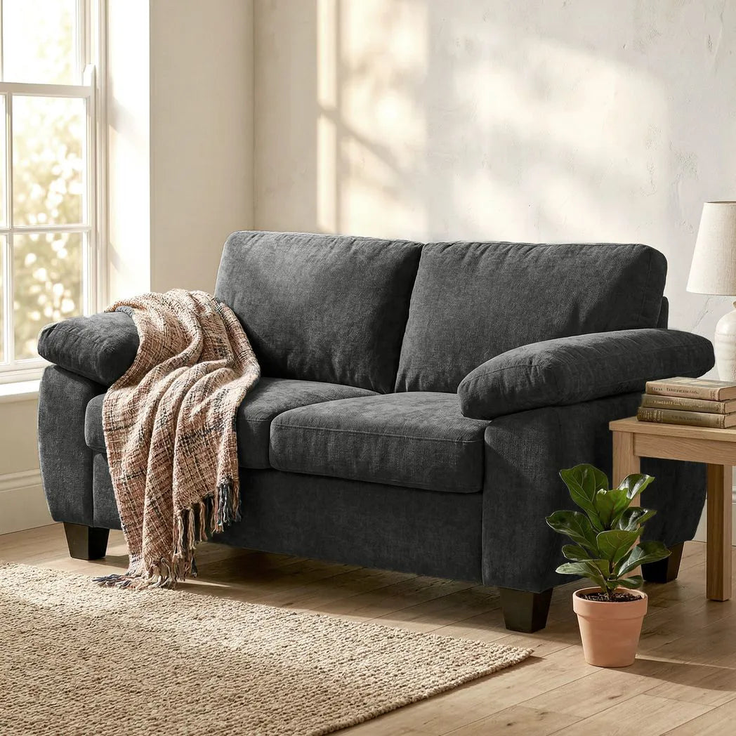 HOMCOM 2 Seater Sofa with Spring Cushion Seat, 156cm Chenille Loveseat – Compact Couch, Dark Grey