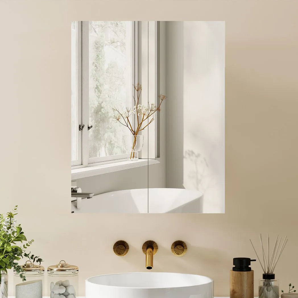 HOMCOM Wall-Mounted Bathroom Mirror Cabinet with Dual Mirrored Doors, Soft-Close Hinges and Adjustable Shelf, White
