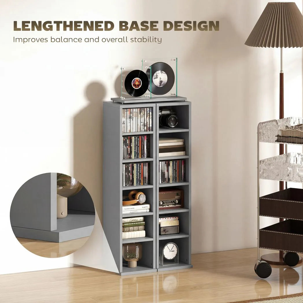 HOMCOM Set of 2 CD Media Storage Towers with Adjustable Shelves, Light Grey