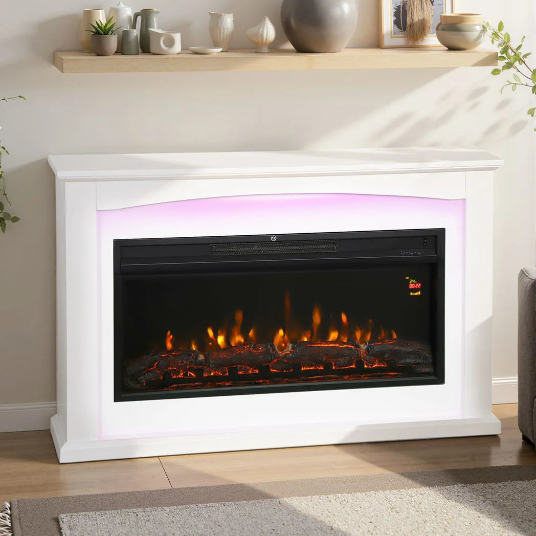 HOMCOM 2000W Electric Fireplace with Faux Flame, Thermostat and Remote – 5118 BTU Heater, White