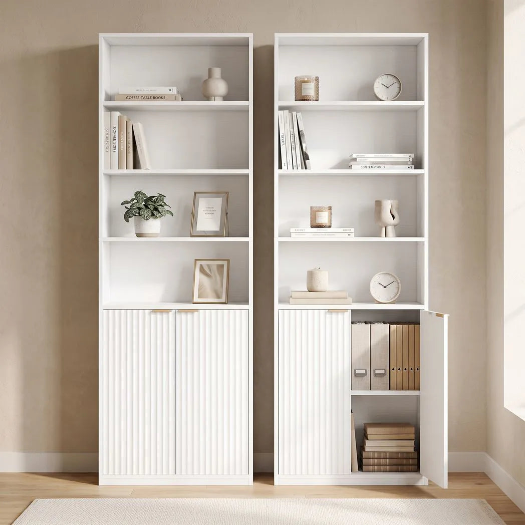 HOMCOM 6-Tier Slim Bookcase with Adjustable Shelf, Cabinet and Anti-Tip Hardware – Tall Bookshelf, White