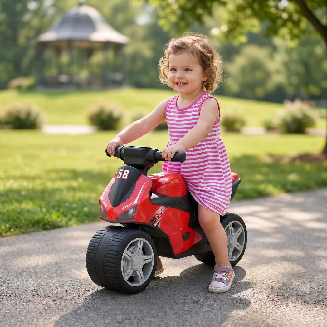 AIYAPLAY Toddler Balance Bike with Music, Extra-Wide PP Tyres & Motorbike Design – Boys and Girls Ride-On, Red