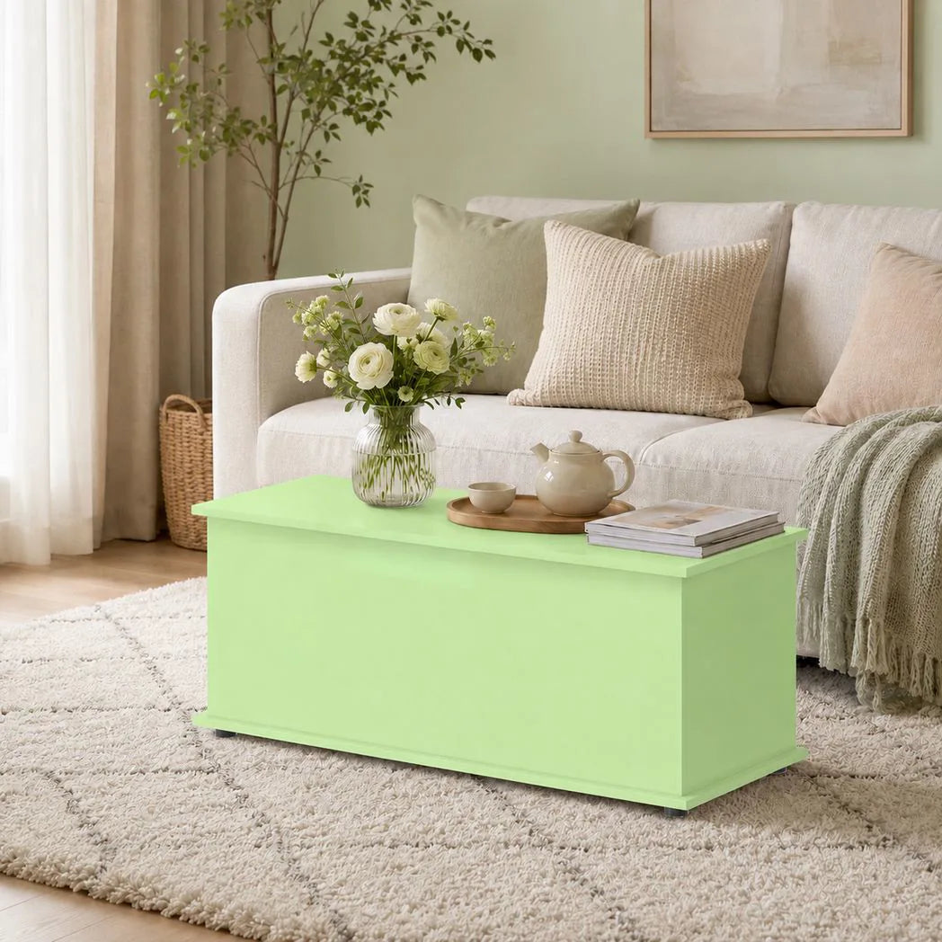 HOMCOM 114L Storage Chest Bench with Safety Hinge and Non-Slip Feet – Bedroom Blanket Box and Hallway Trunk, Green