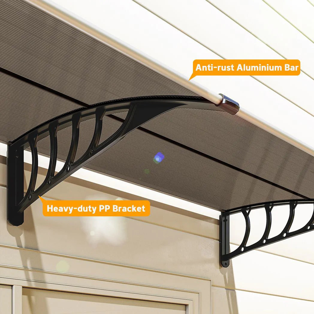 Outsunny Front Door Canopy, 200 x 96 cm Polycarbonate Rain Shelter with Aluminium Frame – Outdoor Awning