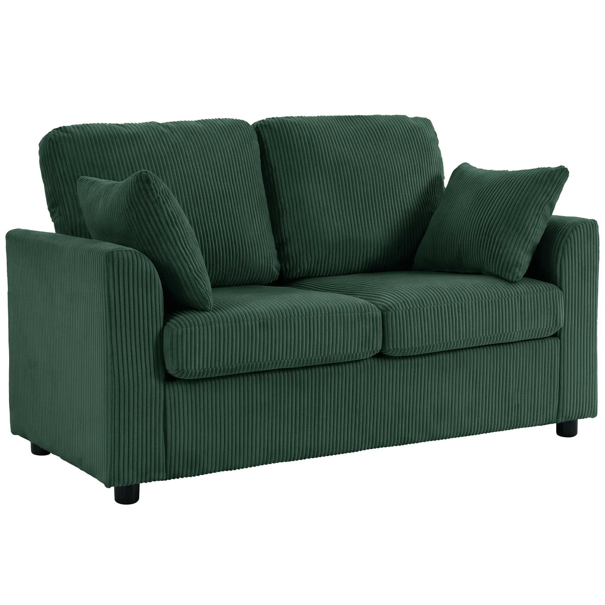 HOMCOM 2 Seater Corduroy Sofa with Pocket Spring Cushion – Compact Loveseat, Dark Green