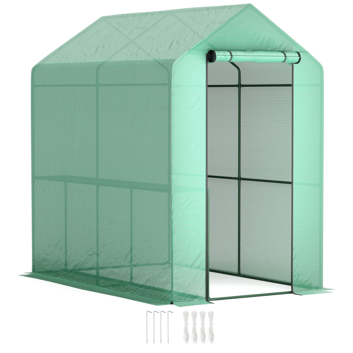 Outsunny Walk-In Greenhouse with 4 Shelves, UV-Resistant PE Cover & Zipped Door, 120 x 186 x 190cm, Green