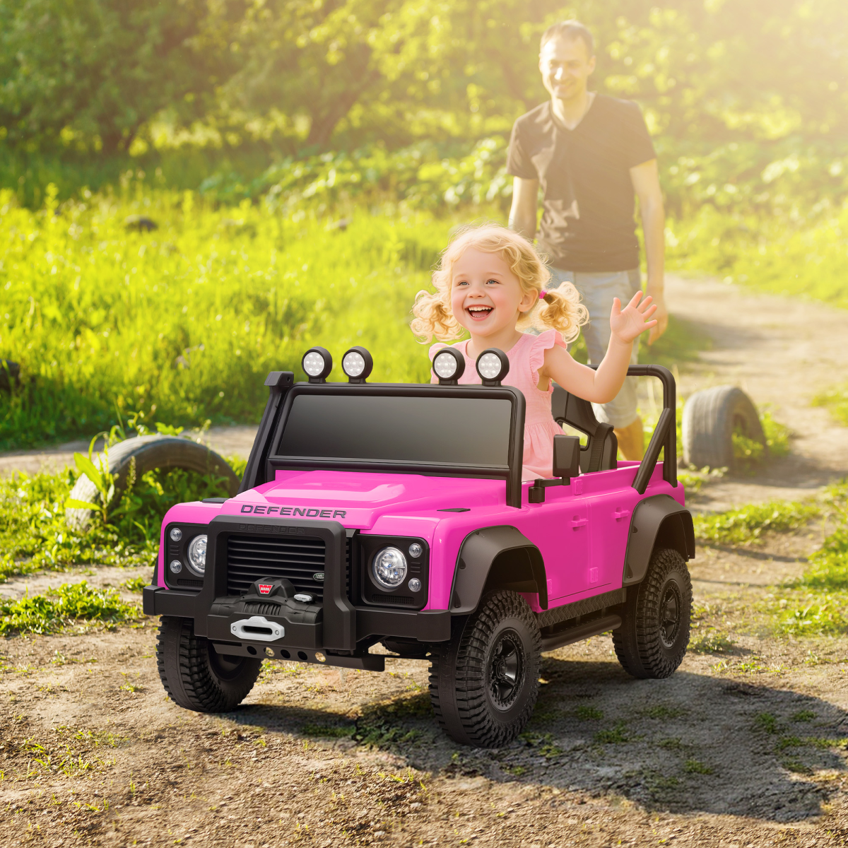 Land Rover Defender 110 SVX Licensed 12V Kids Electric Ride-On Truck with 2.4G Remote & Music, Pink