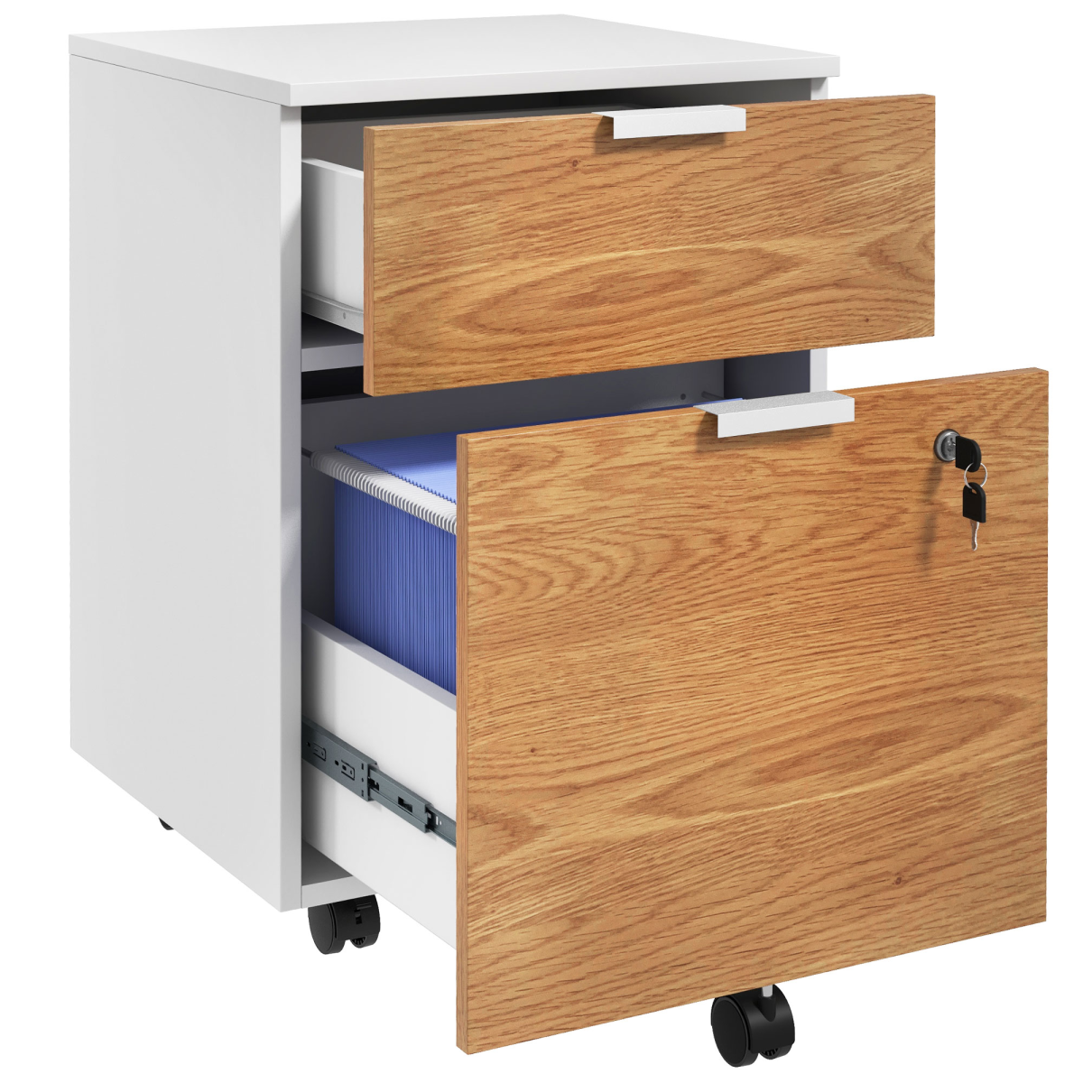 HOMCOM 2 Drawer Lockable Filing Cabinet with Adjustable Bar for A4 & Letter Files – Mobile Under-Desk Storage