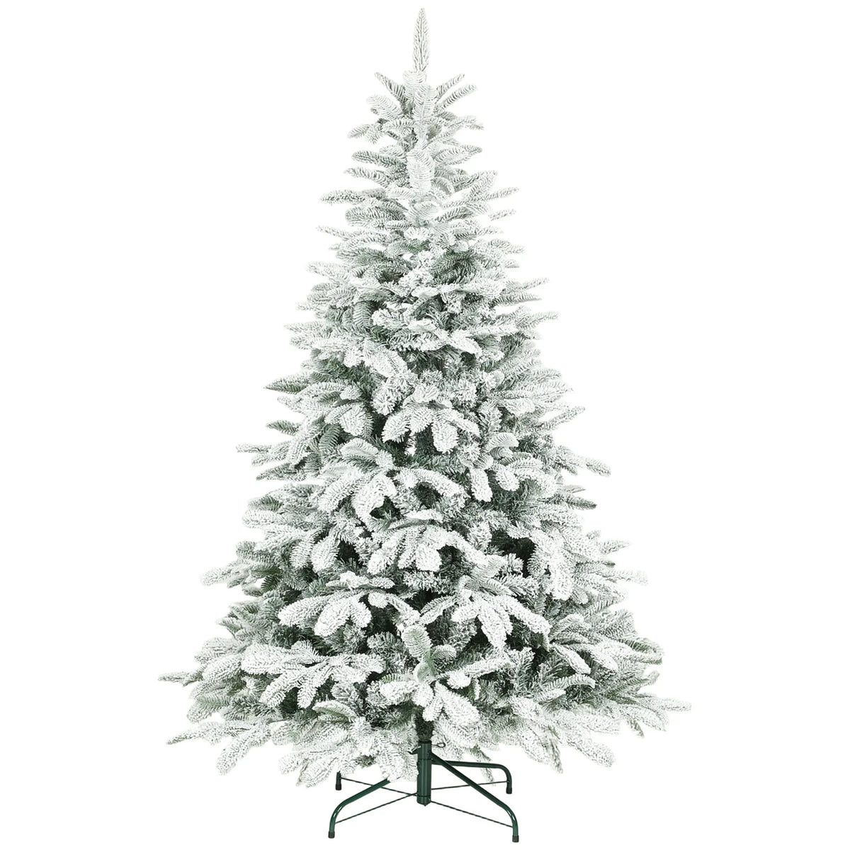 HOMCOM 6ft Artificial Flocked Christmas Tree with 1182 Branches – Hinged Xmas Tree, Foldable Metal Stand