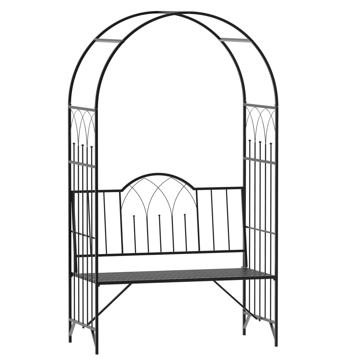 Outsunny Metal Garden Arbour Bench with High Arch for Climbing Plants – Outdoor Trellis Seat, Antique Black