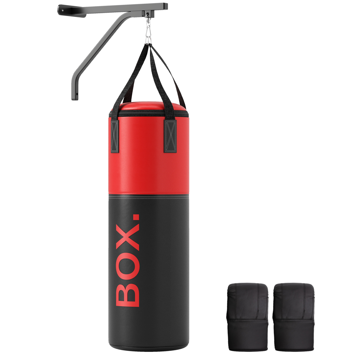 SPORTNOW Unfilled Punch Bag with Boxing Gloves, Hand Wraps & Wall Bracket – Home Boxing Training, Black and Red