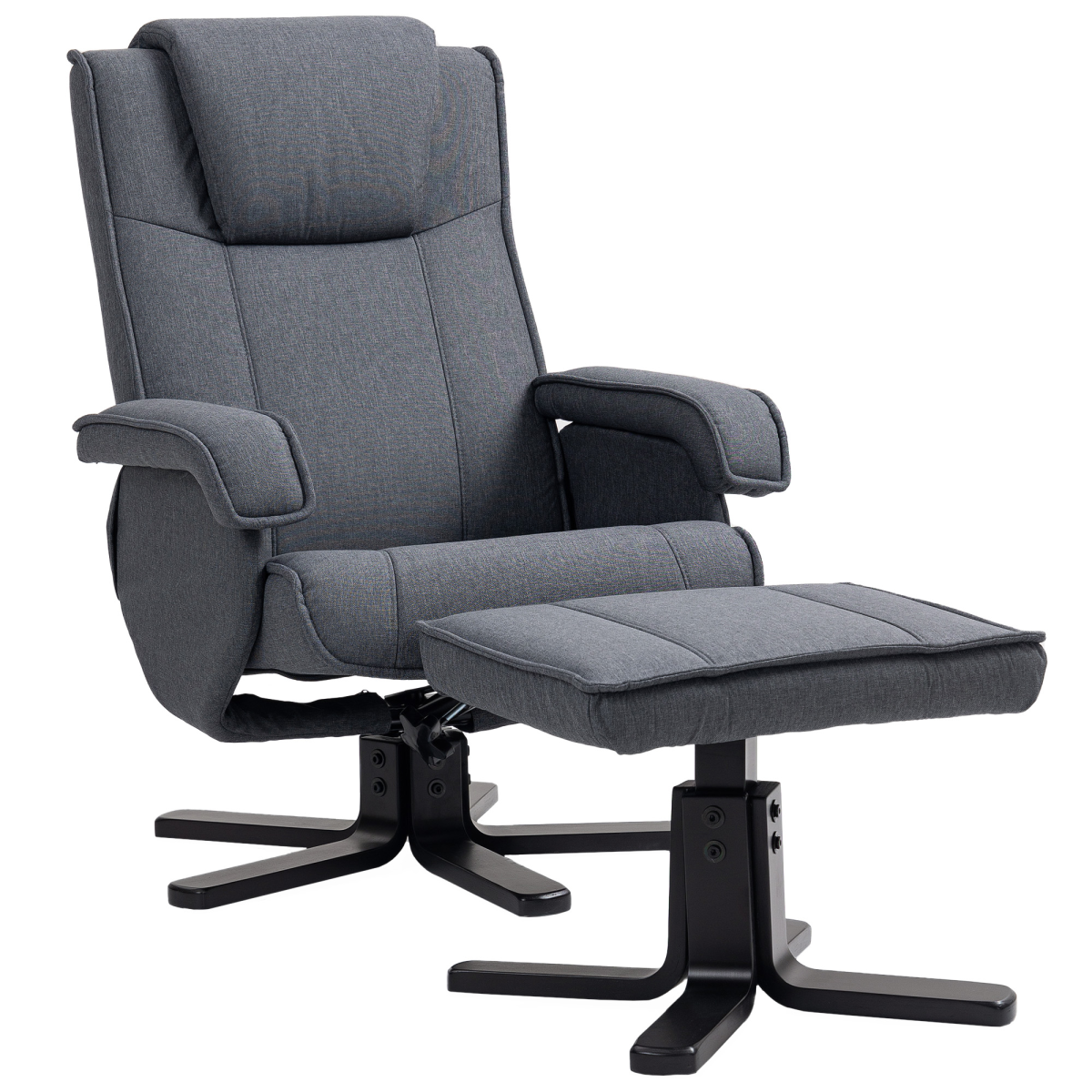 HOMCOM Rocker Swivel Recliner Chair with Footstool, 135° Stepless Recline – Linen-Feel Armchair, Charcoal Grey