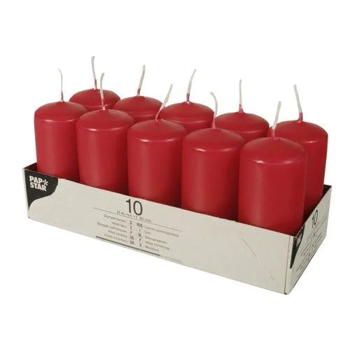 Pillar Candles 9cm Pack of 10 – Home Decor Candle Set, Red