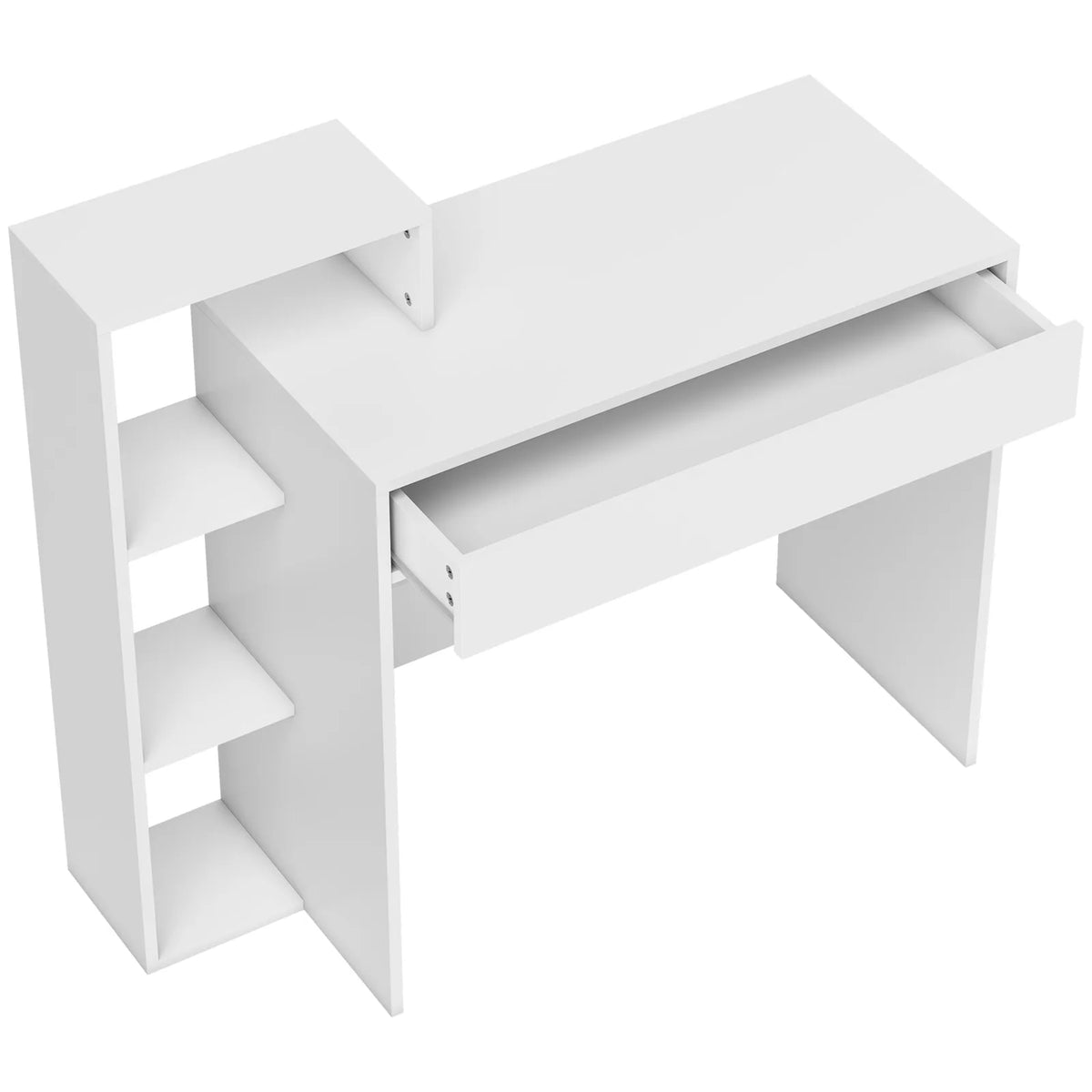 HOMCOM Computer Desk with 3 Open Shelves and Drawer – Compact Home Office Workstation, White