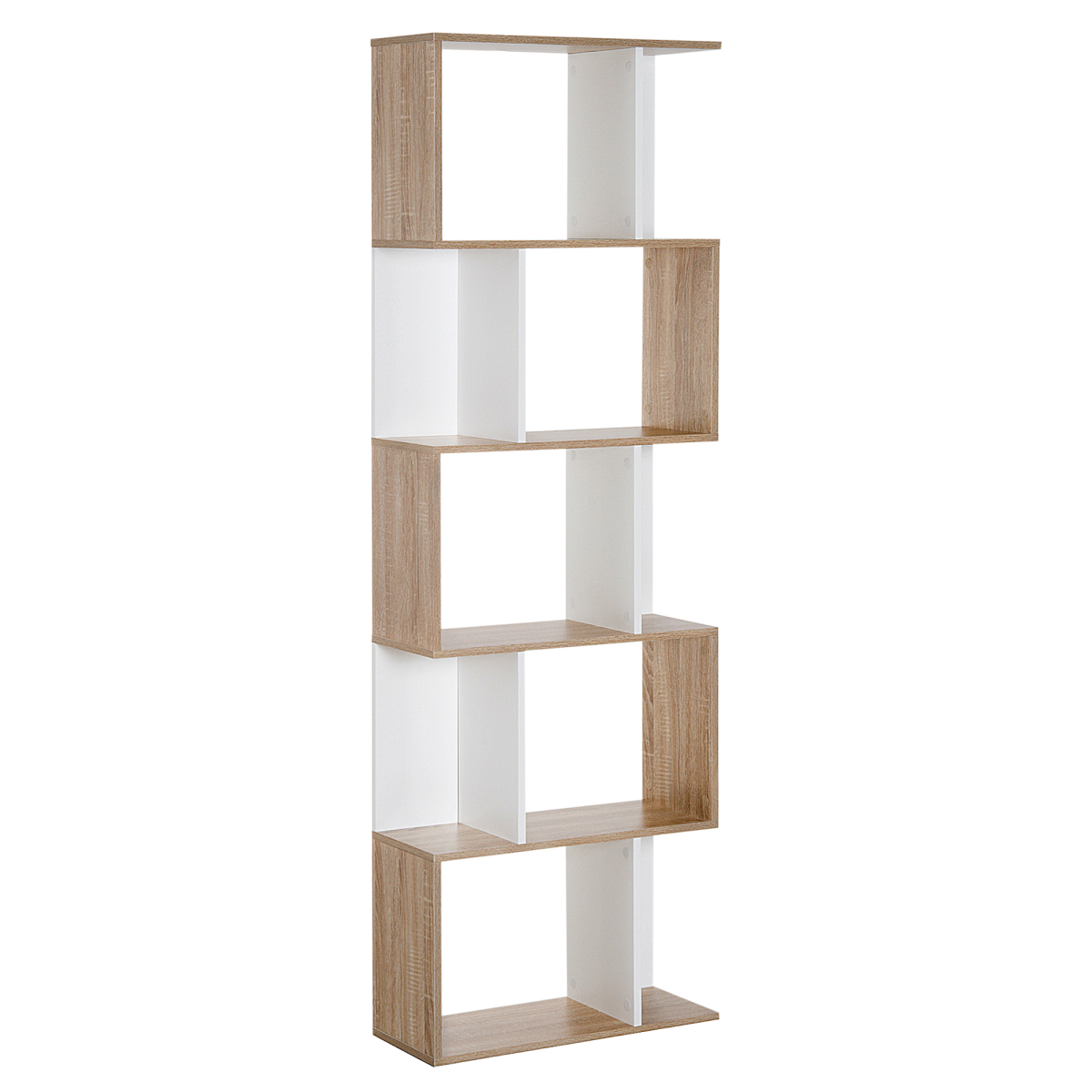 HOMCOM 5-Tier S-Shape Display Bookcase with Anti-Tipping Design – Freestanding Shelving Unit, Natural