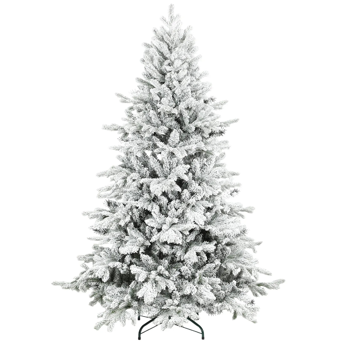 HOMCOM 6ft Snow Flocked Artificial Christmas Tree with 1528 Branch Tips, Foldable Metal Base – Festive Home Decor