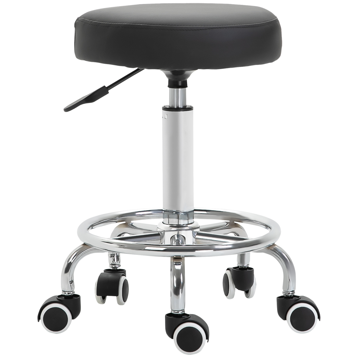 Outsunny Adjustable Salon Stool with PU Leather Seat and Footrest – Backless Saddle Stool on 5 Castors