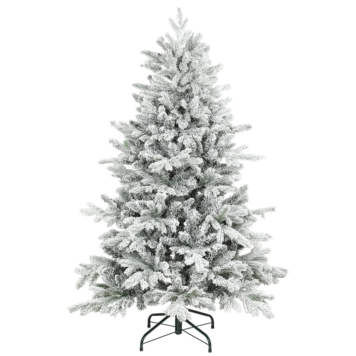 HOMCOM 5ft Snow Flocked Artificial Christmas Tree with 936 Branch Tips – Realistic Foldable Decoration