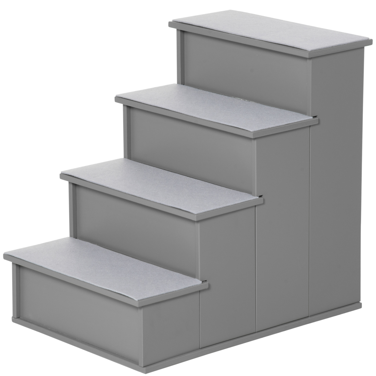 Pawhut 4 Step Wooden Dog Steps with Removable Cushions – Pet Stairs and Cat Ladder for Bed and Couch, Grey