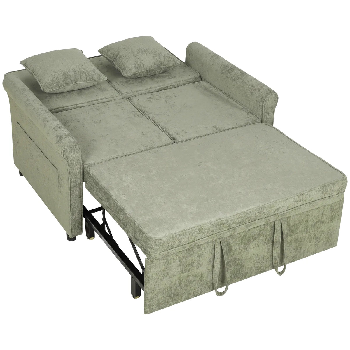 HOMCOM 2 Seater Sofa Bed, 3-in-1 Convertible Chenille Sleeper Sofa with 5-Position Backrest – Light Green