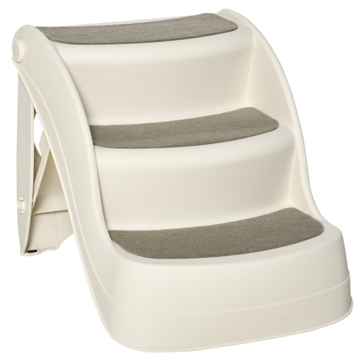 Pawhut Portable 3-Step Dog Stairs with Non-Slip Feet & Carpeted Steps – Pet Steps for Beds & Sofas, Cream