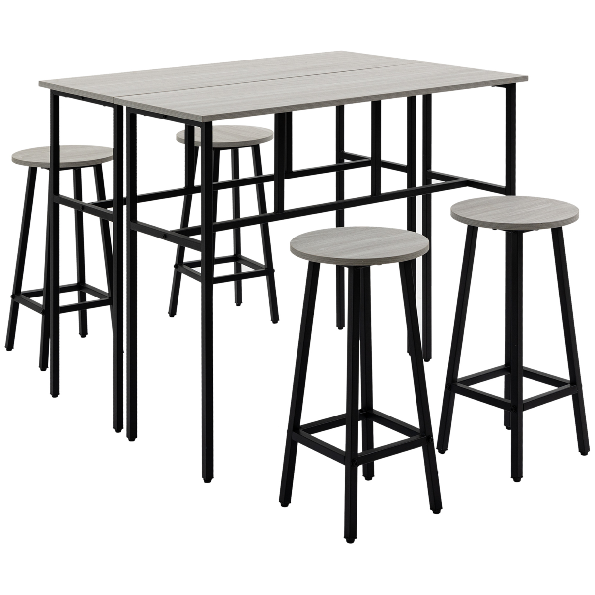 HOMCOM 6-Piece Bar Table Set with 2 Breakfast Tables and 4 Stools – Space-Saving Kitchen Furniture, Grey