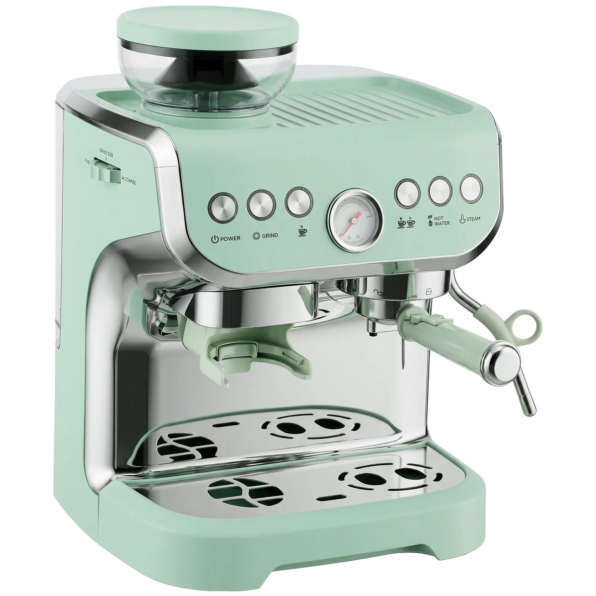 HOMCOM 15 Bar Espresso Machine with Adjustable Grinder, Steam Wand and 2L Tank – Semi-Automatic, Light Green