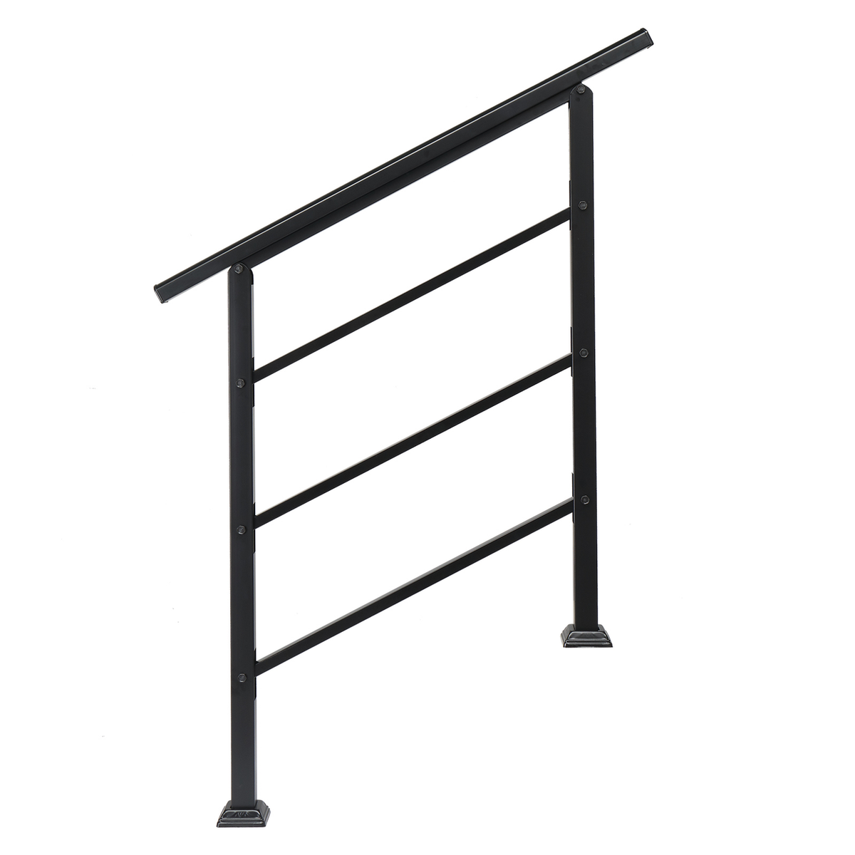 Wrought Iron Handrail for Outdoor Steps, Fits 1 to 3 Steps – Black Powder-Coated Rail with Installation Kit