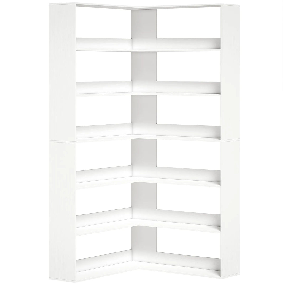 HOMCOM 7-Tier L-Shaped Corner Bookcase with Rear Guards and Anti-Tip Hardware – Bookshelf, White Wood Effect