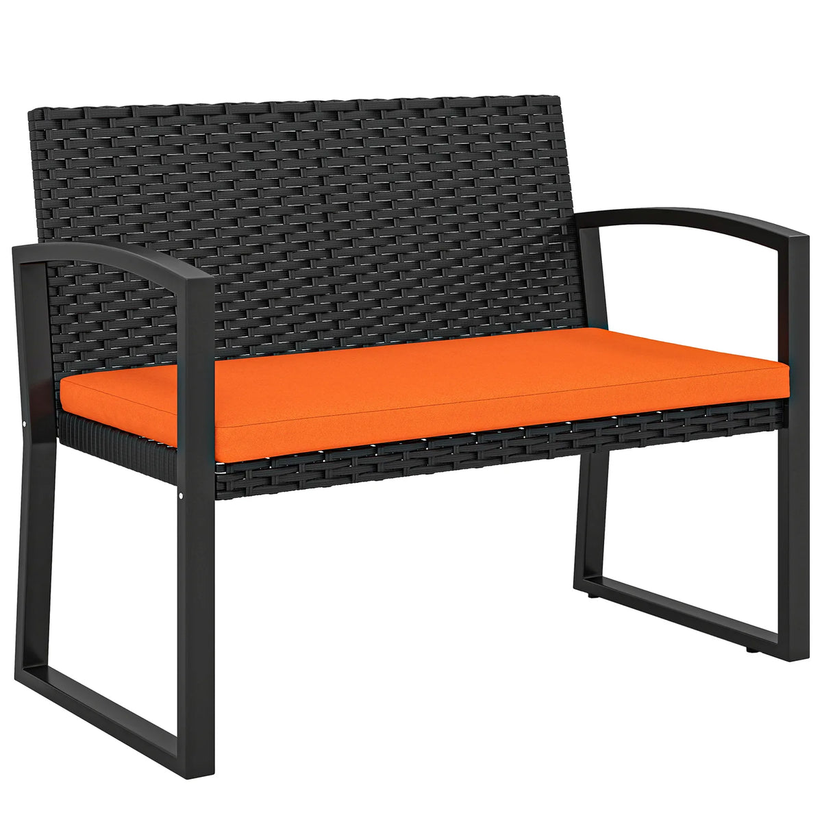 Outsunny 2 Seater Rattan Garden Bench with Padded Cushion, Orange