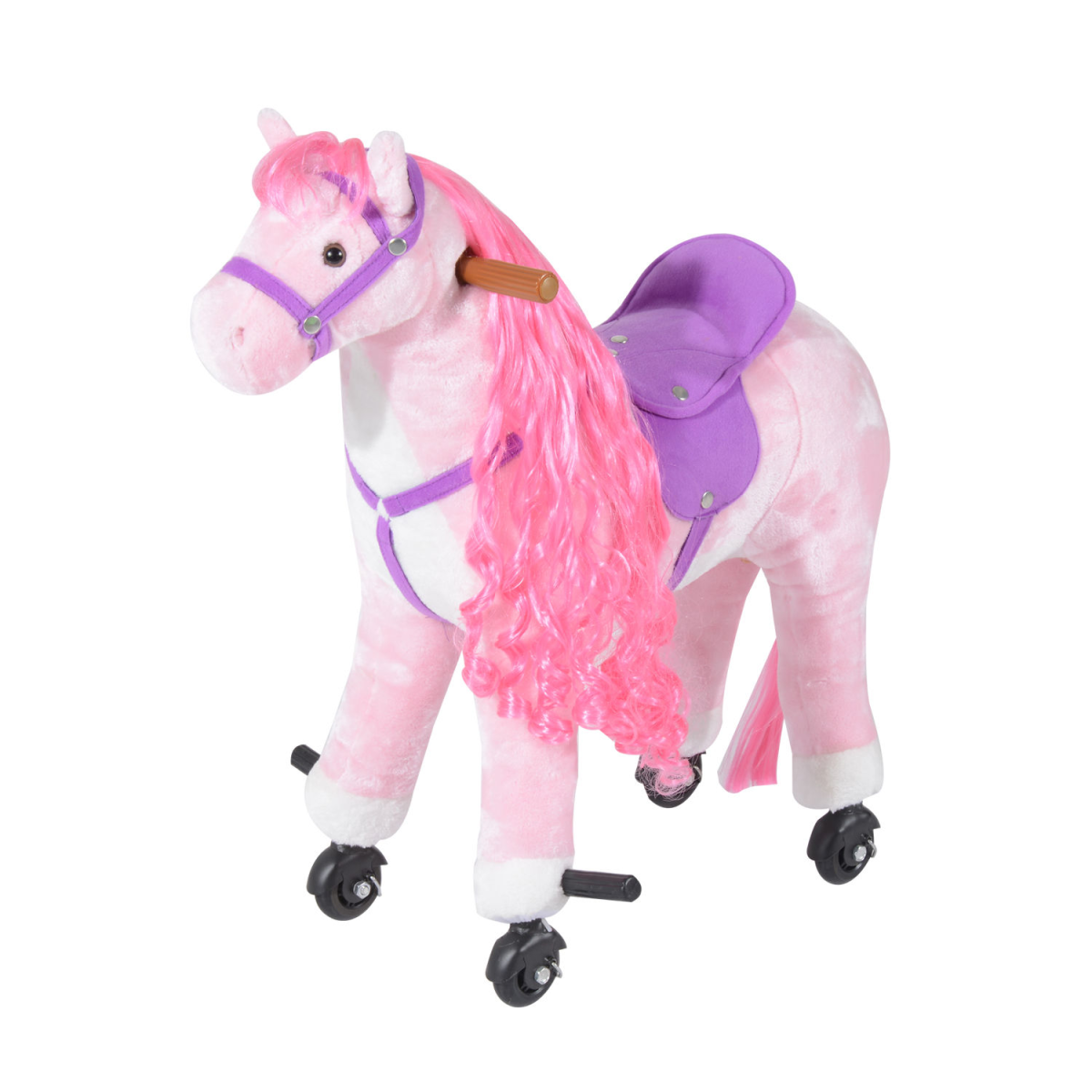 HOMCOM Mechanical Walking Horse Ride-On Toy with Plush Body & Horse Sounds – Kids Pony for Ages 3+