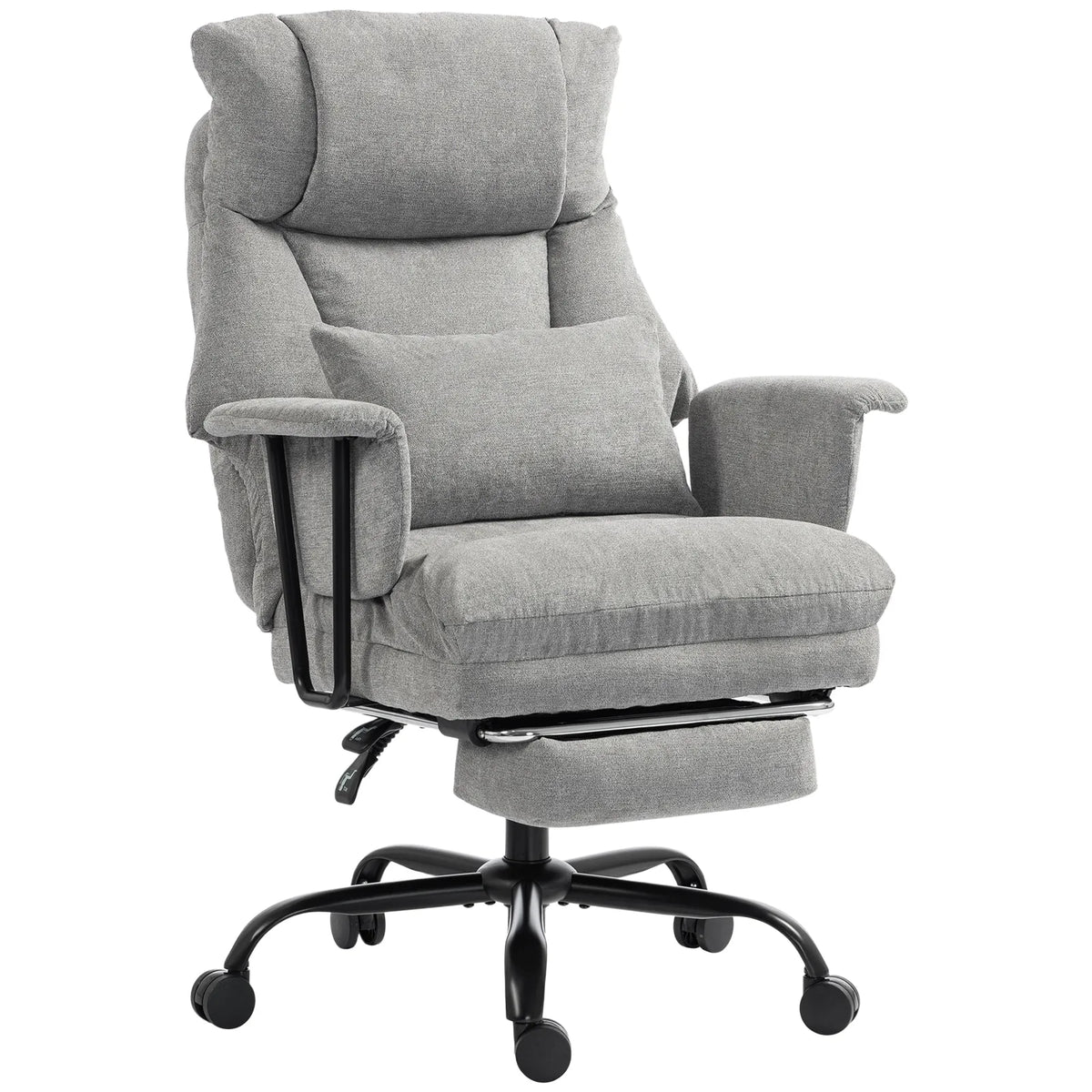 HOMCOM Heavy Duty Office Chair, 180kg Capacity, Linen-Look with Lumbar Support, Spring Cushion, Footrest, Grey