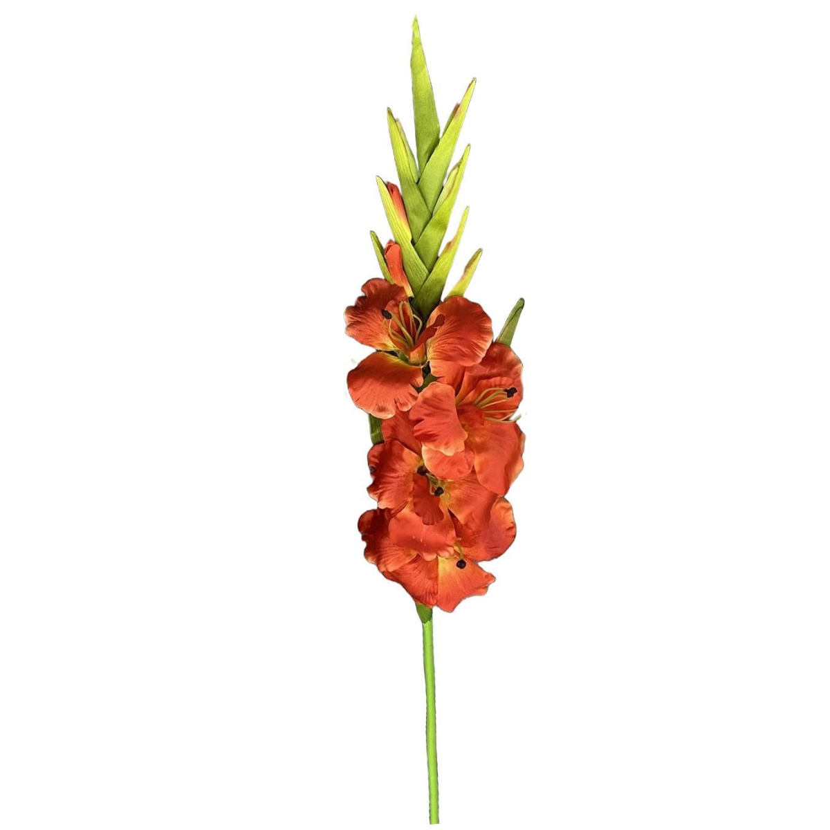 Leaf Pack of 6 Artificial Orange Gladioli Stems, 115cm – Wired Faux Flowers for Vases & Events