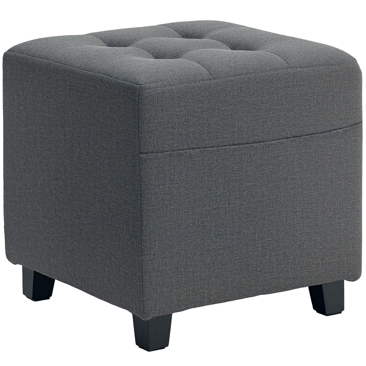 HOMCOM Small Square Footstool Ottoman with Padded Button-Tufted Seat and Side Pocket – Living Room, Grey