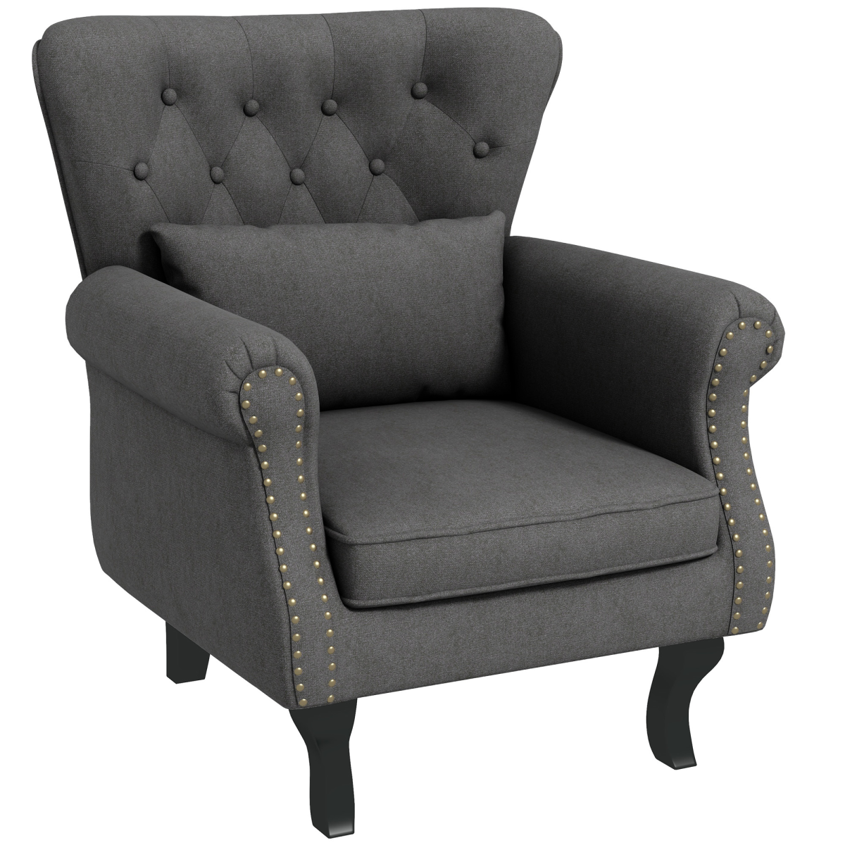 HOMCOM dark grey wingback armchair with nailhead trim