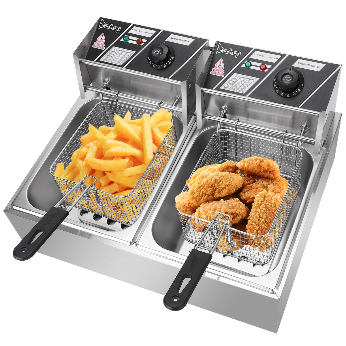 ZOKOP 2500W Double Cylinder Electric Deep Fryer with 12L Tanks – Stainless Steel Twin Basket Fryer, UK Plug