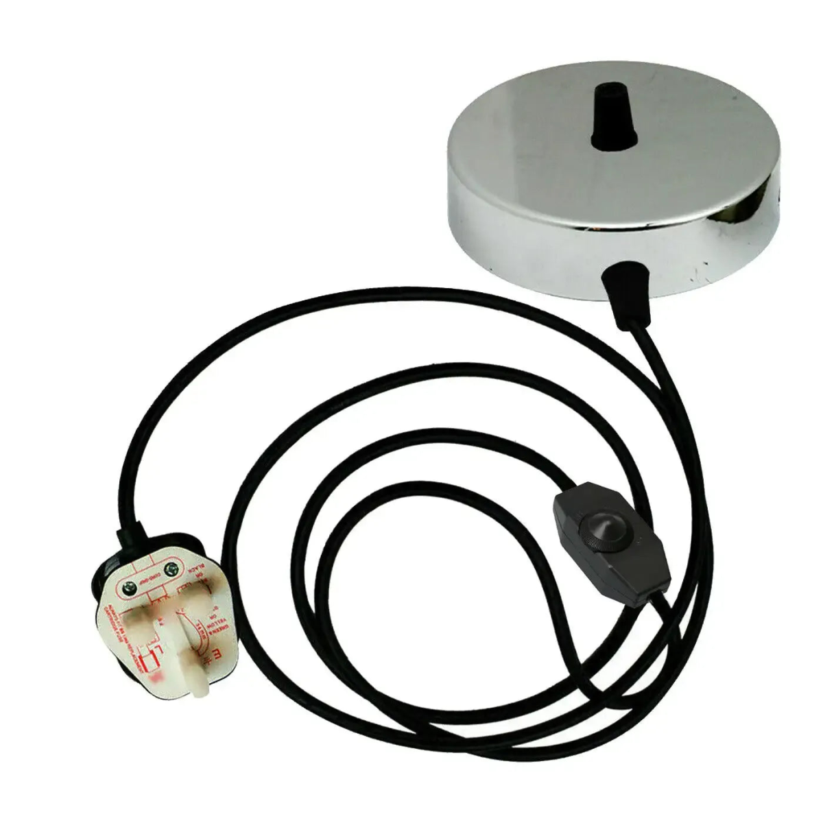 LEDSone Plug-in Light Kit with 2m UK Plug Cord & Switch – Vintage Satin Nickel Ceiling Rose, No Wiring Needed