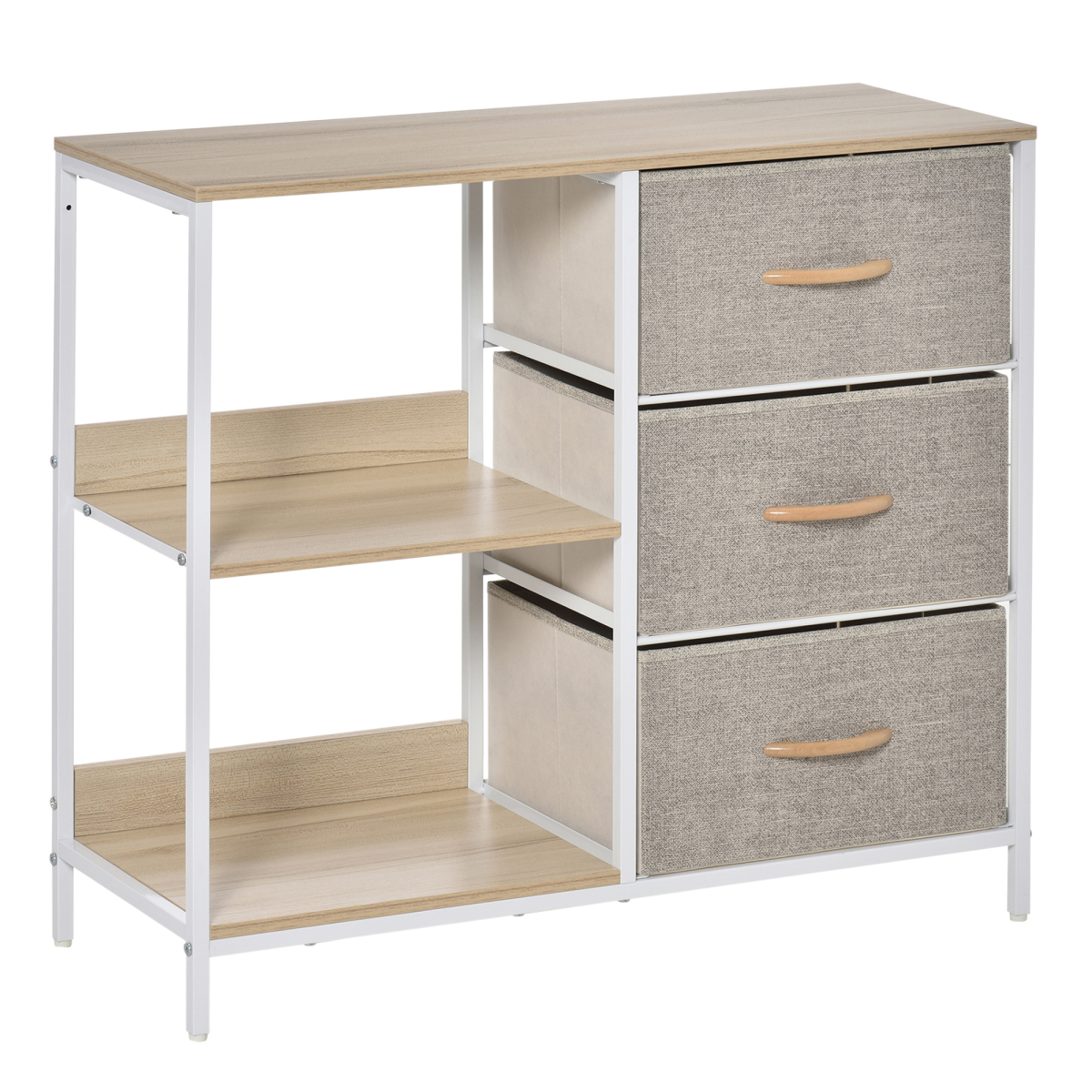 Chest Dresser with 3 Removable Fabric Drawers & Shelves – Metal Frame Storage Cabinet Organiser, Beige