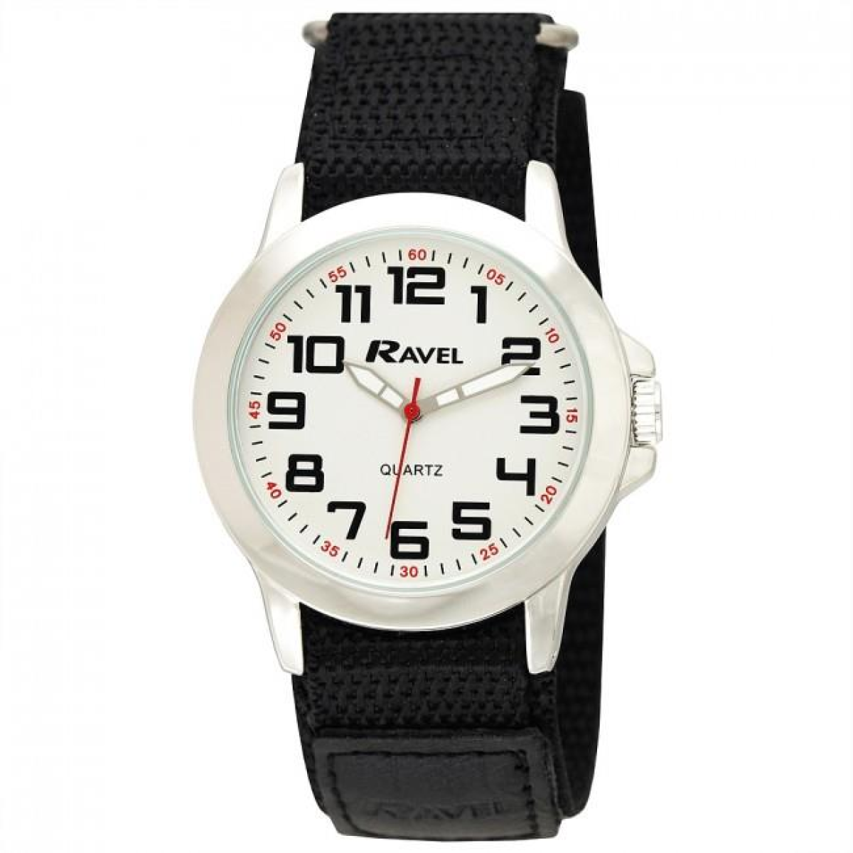 Ravel Men's Sports Watch with 40mm Case, Arabic Dial & Velcro Strap – Quartz Movement, Black