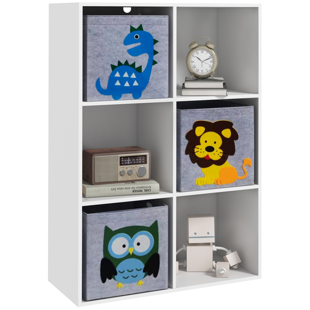 ZONEKIZ Toy Organiser with 6 Storage Cubes & 3 Non-Woven Fabric Drawers – Kids Bedroom Storage Unit, White